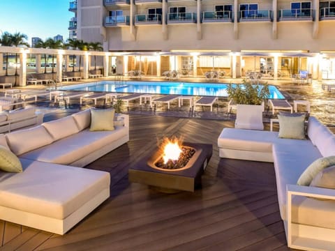 Night, Seating area, Pool view, Swimming pool, sunbed