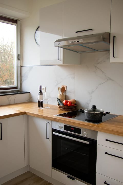 Kitchen or kitchenette, stove