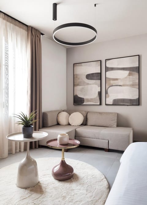 Bed, Living room, Seating area