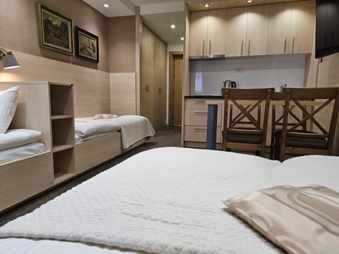 Bed, TV and multimedia, Kitchen or kitchenette, Photo of the whole room, Bedroom, wardrobe