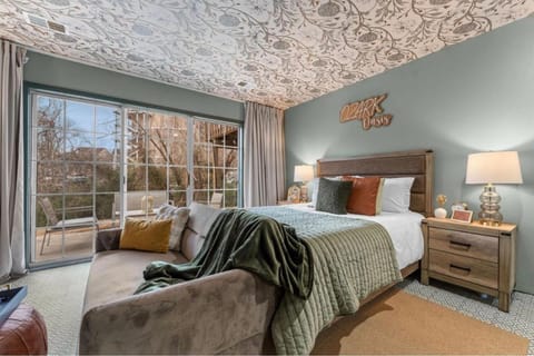 Patio, Bed, Decorative detail, Seating area, Bedroom