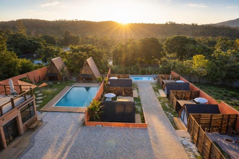 Natural landscape, Bird's eye view, Mountain view, Pool view, Sunset