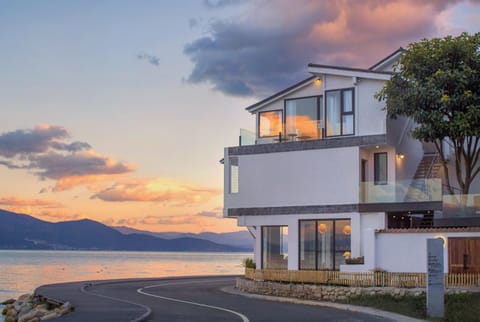 Property building, Natural landscape, Lake view, Sunset