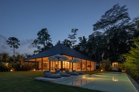 Property building, Night, Natural landscape, Garden view, Swimming pool