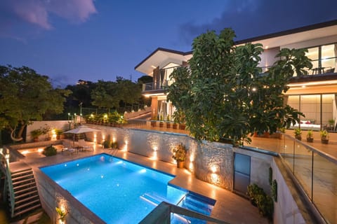 Property building, Night, Garden, Pool view