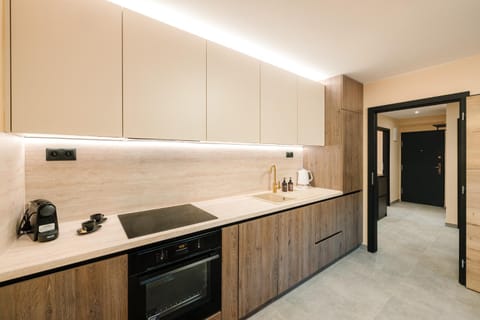 Kitchen or kitchenette, stove