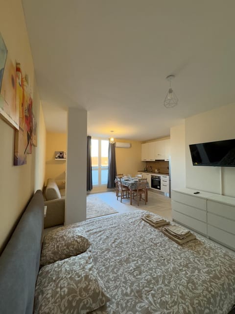 Communal lounge/ TV room, Bed, TV and multimedia, Kitchen or kitchenette, Living room, Photo of the whole room, Bedroom