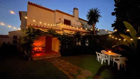 Property building, Patio, Night, Garden, Garden view