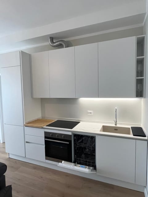 Kitchen or kitchenette, stove