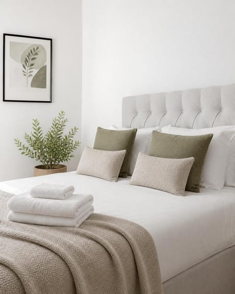 Photo of the whole room, Bedroom, towels