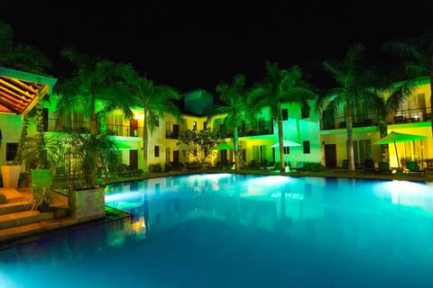 Property building, Night, Pool view, Swimming pool