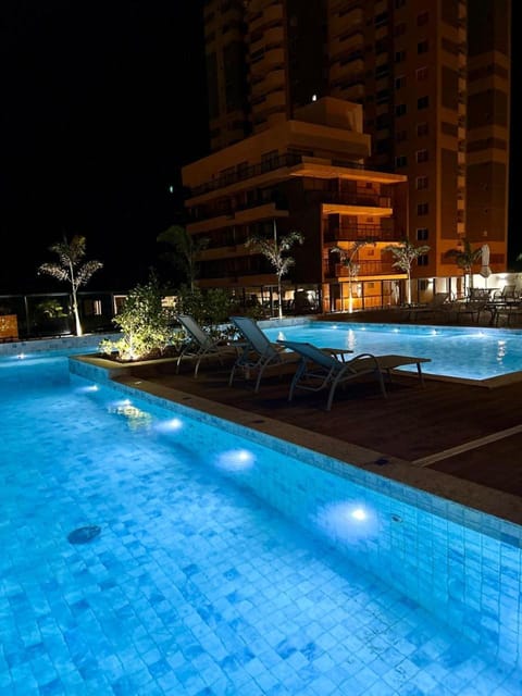 Night, Pool view, Swimming pool, sunbed