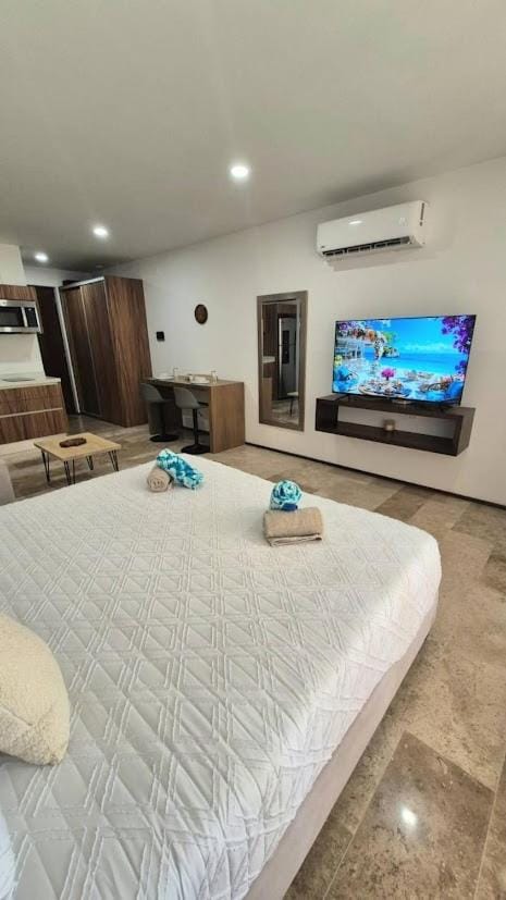 Bed, TV and multimedia, Photo of the whole room, Bedroom, towels, air conditioner