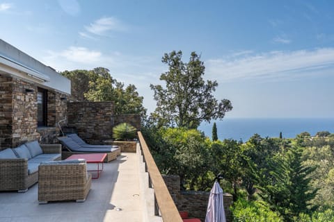 Patio, Spring, Day, Natural landscape, View (from property/room), Balcony/Terrace, Living room, Seating area, Sea view, sunbed