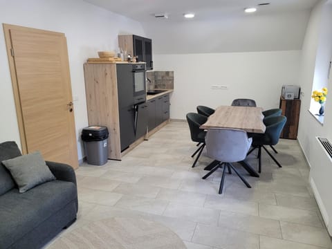 Dining area, dishwasher, microwave, oven, kitchen
