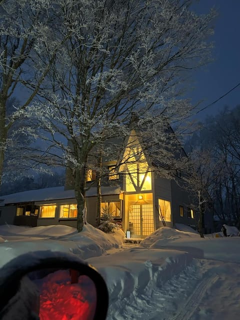 Property building, Night, Winter, Garden