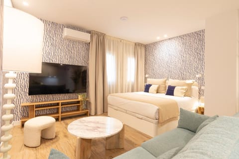 Bed, TV and multimedia, Living room, Photo of the whole room, Seating area, Bedroom, air conditioner