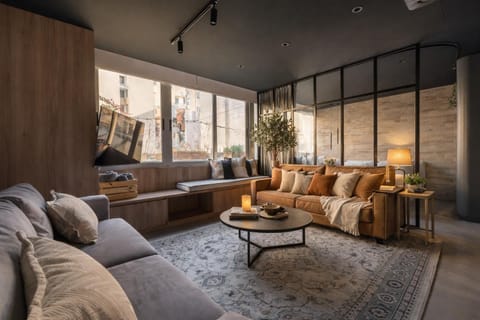 TV and multimedia, Living room, Seating area, City view
