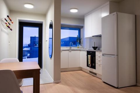 Kitchen or kitchenette, dishwasher, oven, stove