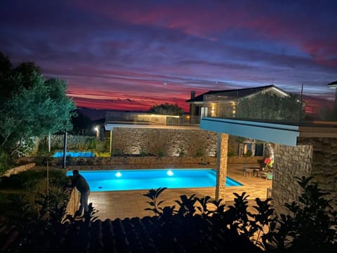 Property building, Swimming pool, Sunset