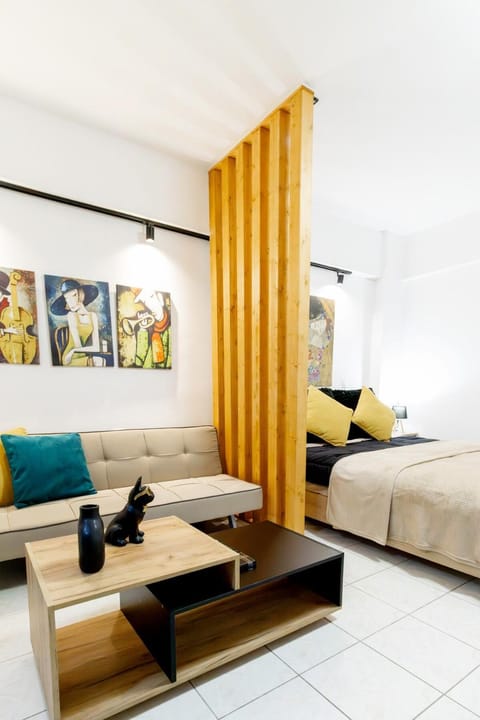 Bed, Living room, Seating area