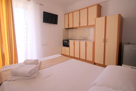 Bed, TV and multimedia, Kitchen or kitchenette, Photo of the whole room, Bedroom, wardrobe