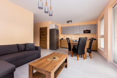 Kitchen or kitchenette, Living room, Seating area, Dining area