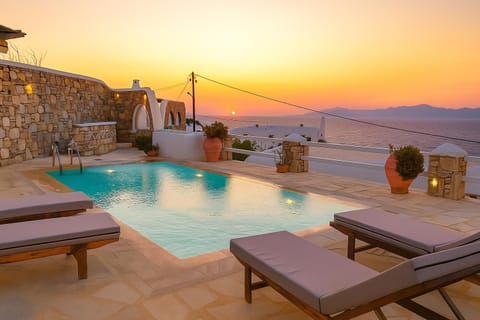 Pool view, Swimming pool, Sunset, sunbed