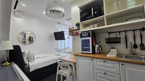 Bed, TV and multimedia, Kitchen or kitchenette, Photo of the whole room, Dining area, Bedroom