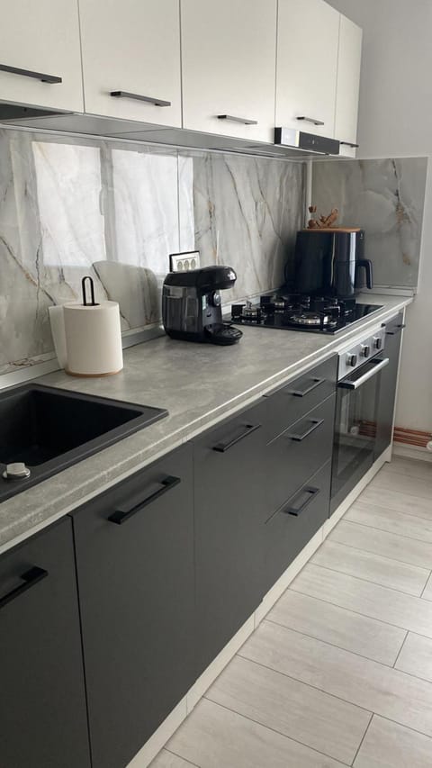 Kitchen or kitchenette, stove