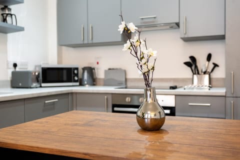 Coffee/tea facilities, Kitchen or kitchenette, stove, toaster