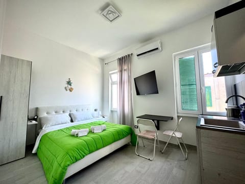 Bed, Kitchen or kitchenette, Photo of the whole room, Bedroom, towels, air conditioner