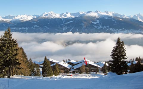 Property building, Facade/entrance, Natural landscape, Bird's eye view, Winter, Ski School, Skiing, Mountain view