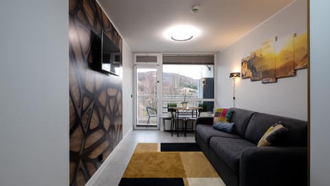 Kitchen or kitchenette, Living room, Seating area, Dining area