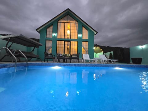 Property building, Night, Swimming pool, Swimming pool