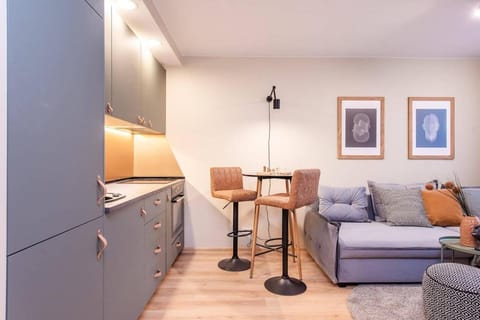 Kitchen or kitchenette, Living room, Seating area, Dining area
