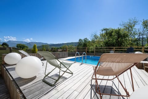 Patio, Mountain view, Pool view