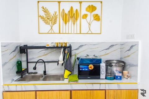 Kitchen or kitchenette, stove