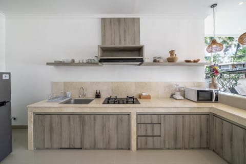 Kitchen or kitchenette, stove