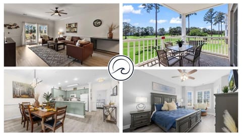 Patio, Bed, Day, Golfcourse, View (from property/room), Balcony/Terrace, Kitchen or kitchenette, Living room, Seating area, Dining area, Bedroom