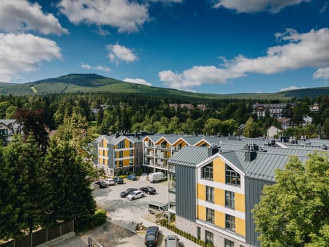 Property building, Spring, Bird's eye view, Mountain view