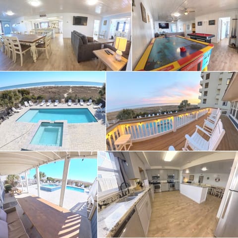 Property building, Patio, Billiard, Game Room, Hot Tub, View (from property/room), Balcony/Terrace, Living room, Seating area, Dining area, Beach, Pool view, Sea view, Swimming pool, Sunset, kitchen