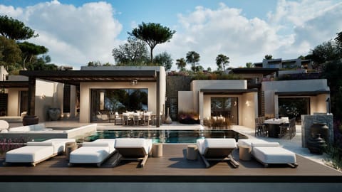 Property building, Patio, Pool view, Swimming pool, sunbed
