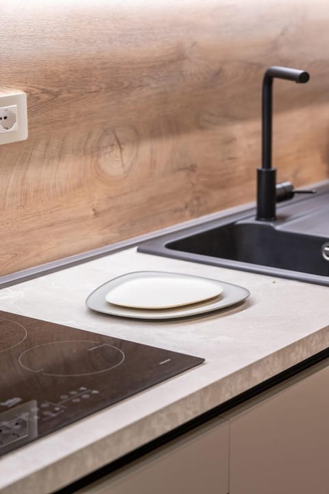 Kitchen or kitchenette, stove