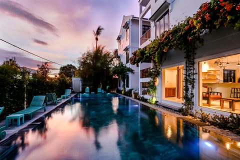 Property building, Swimming pool, Sunset