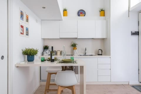 Kitchen or kitchenette, stove