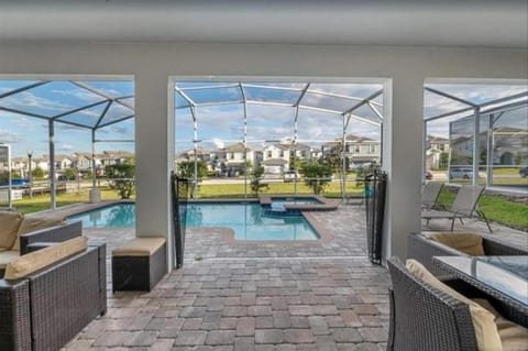 Patio, Pool view, Swimming pool, sunbed
