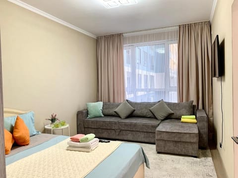 Bed, TV and multimedia, Living room, Photo of the whole room, Seating area, Bedroom