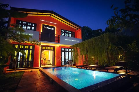 Night, Garden, Pool view, Swimming pool, sunbed