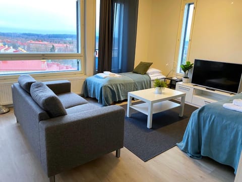 Bed, Living room, Seating area